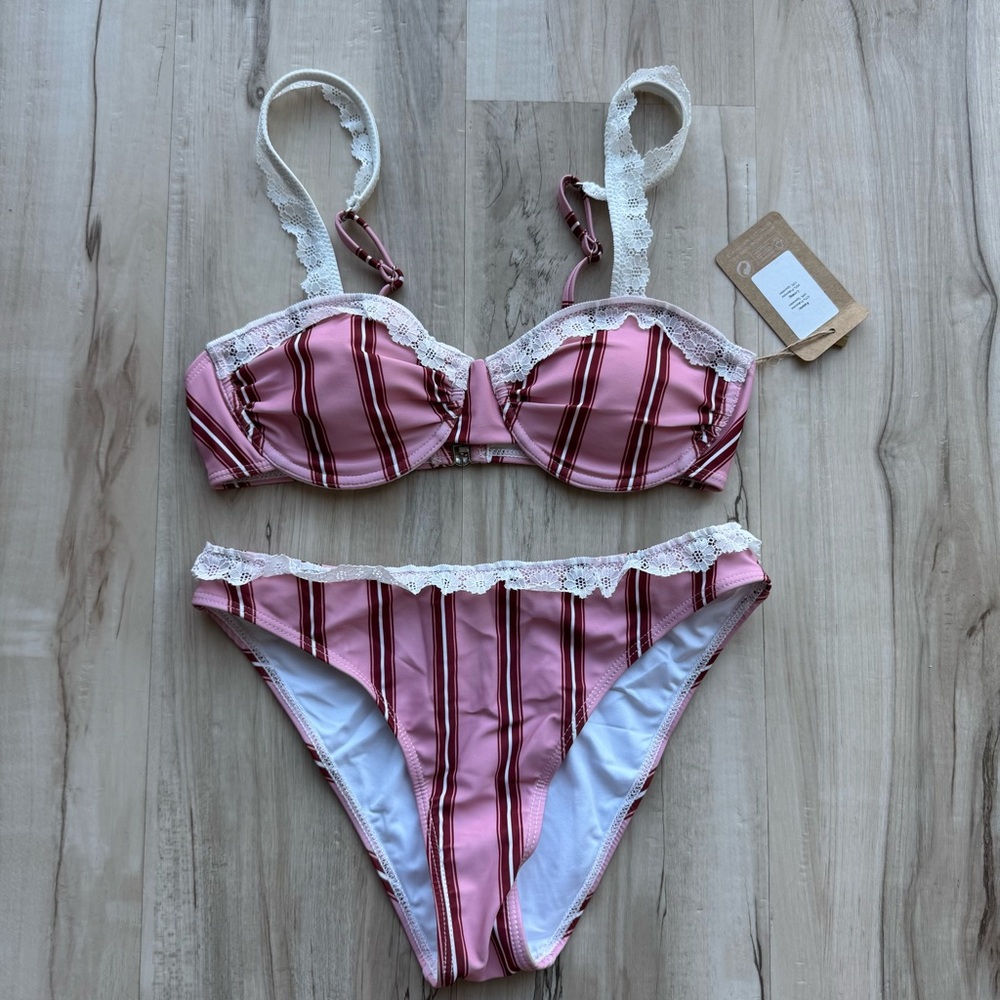 Samiol NWT Bikini Set Pink Stripe Lace - Picture 4 of 9